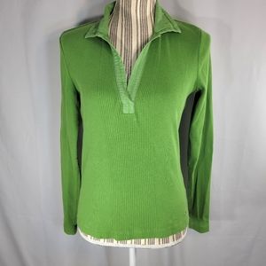 Vintage Tommy Hilfiger Green Ribbed Long Sleeve Collared Top Size Medium